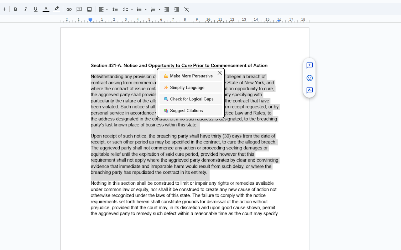 Floating menu in Google Docs