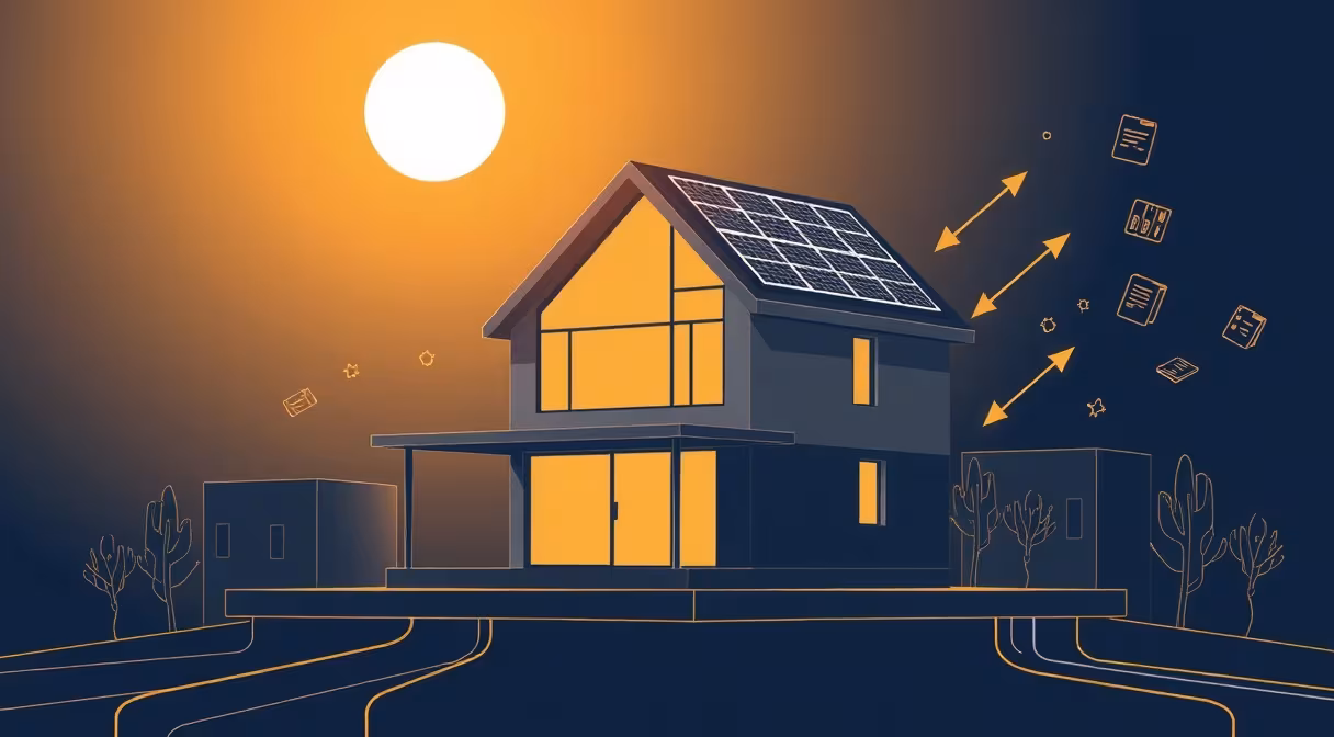 Digitálna platforma EnergoSieť zobrazuje energetické toky medzi solárnymi panelmi a domami.
