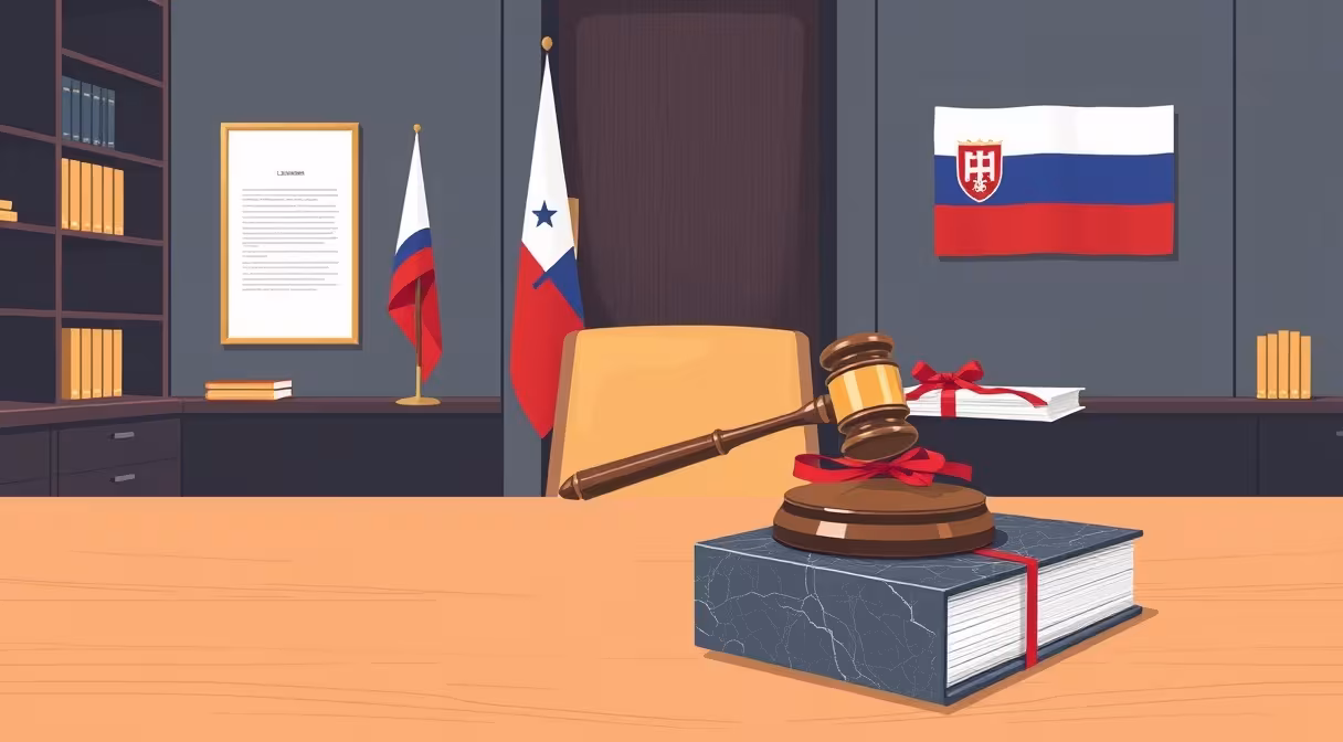 Gavel and legal documents in a modern Slovak law office