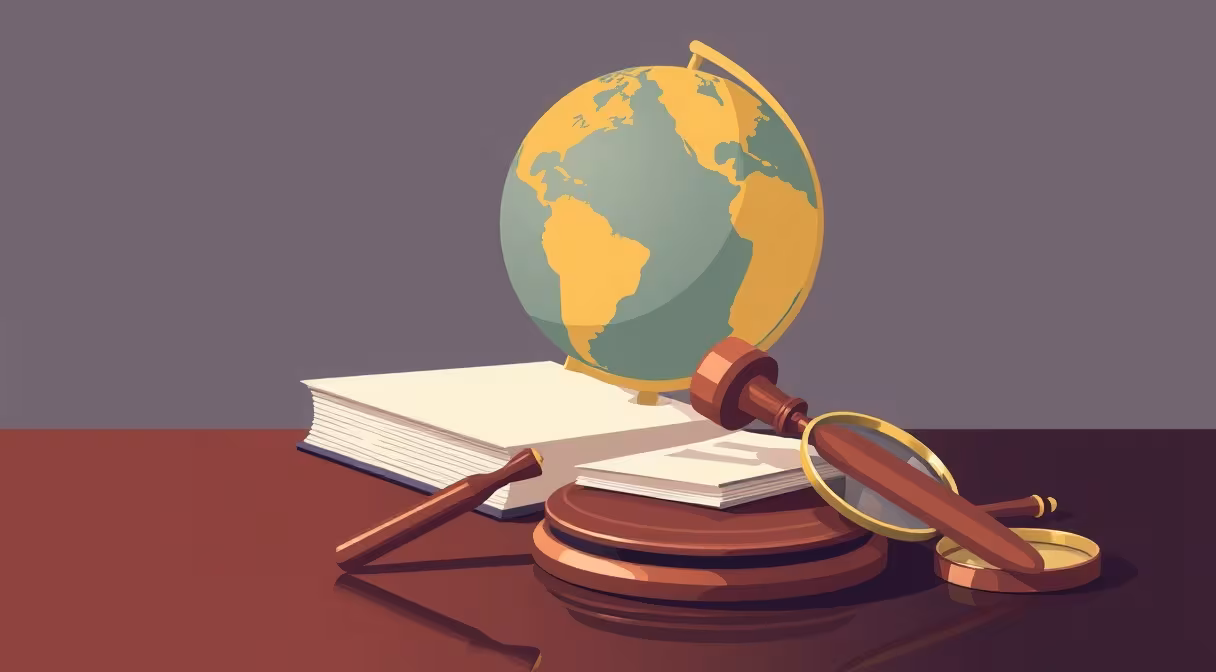 Gavel and globe on table representing international legal guidance for Slovakia investment.