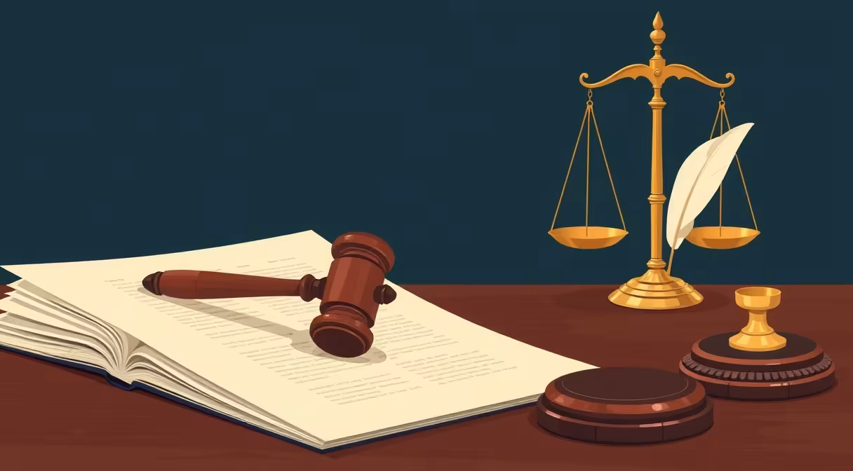Gavel on legal documents with quill and scale of justice symbolizing new legislation.