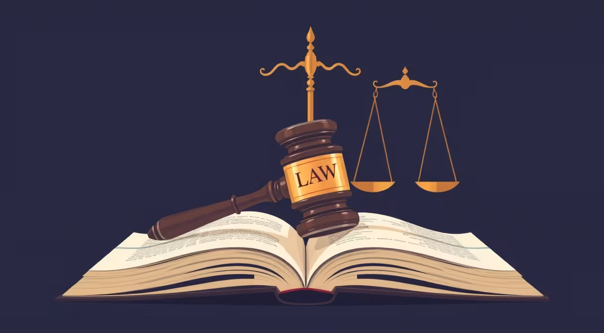 Gavel on law book with scale of justice representing unfair competition legal topic