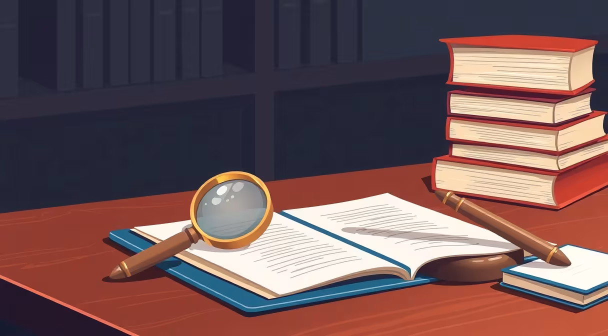 Slovak legal guide: magnifying glass on business documents with gavel and law books on desk.
