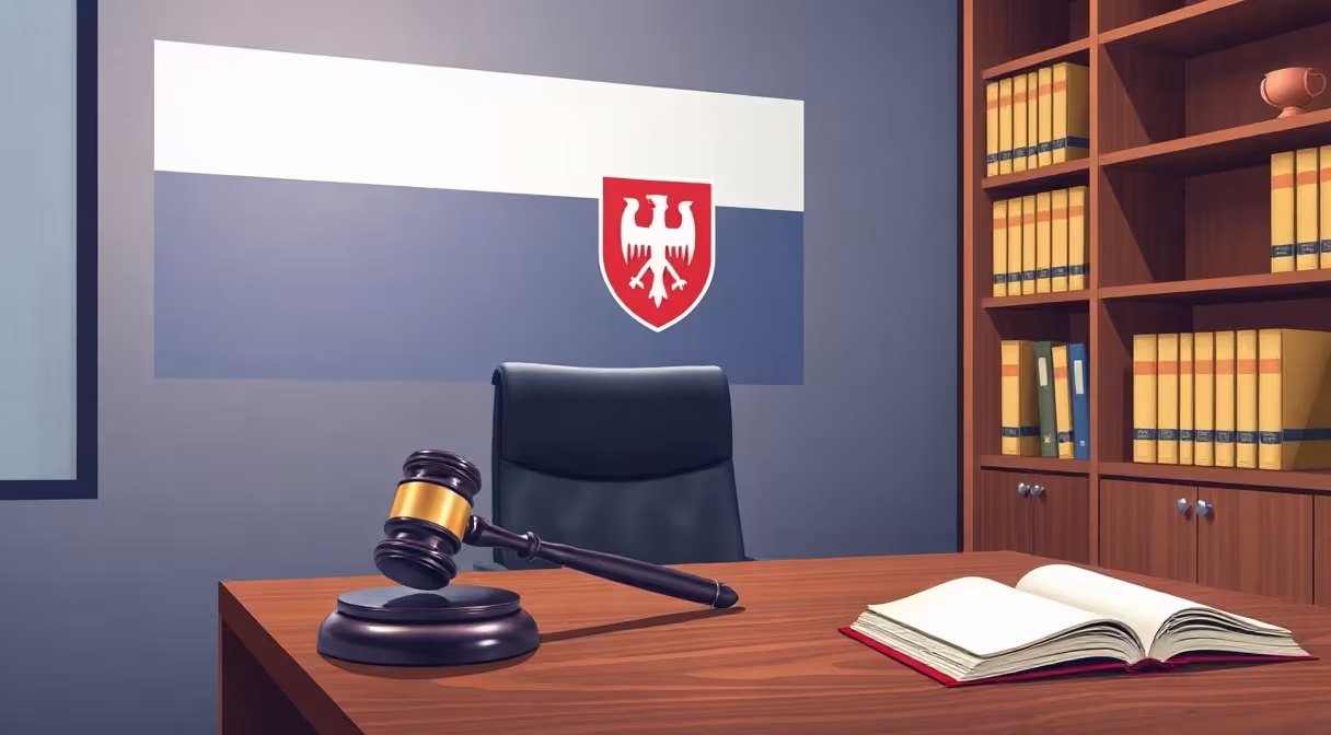 Slowakische Anwaltskanzlei mit Gavel und Büchern bereit für internationale Geschäfte.