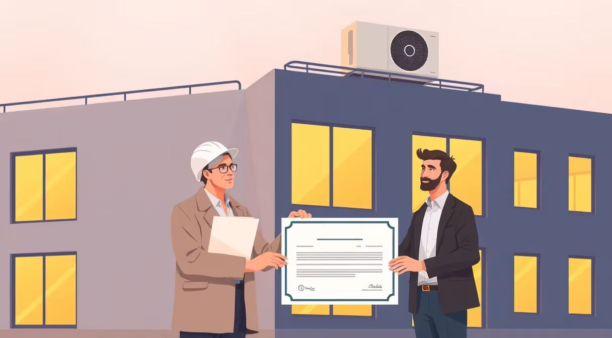 Architekt a majiteľ budovy s energetickým certifikátom pred novostavbou s efektívnym vykurovaním.
