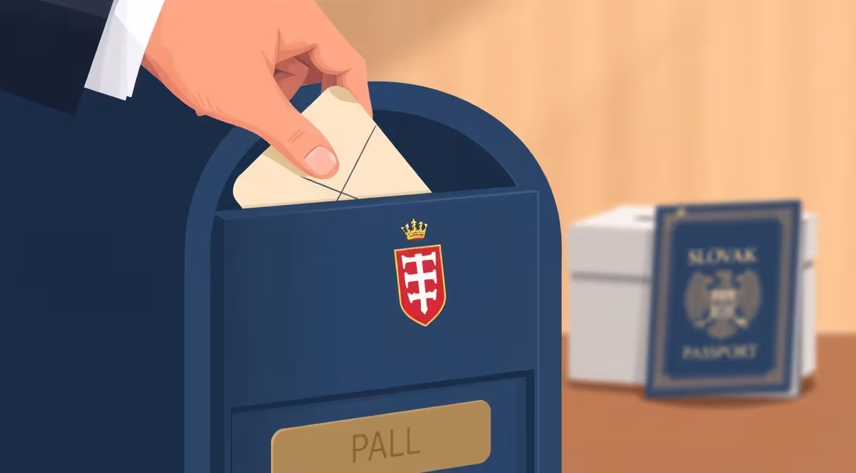 Obálka s hlasovacím lístkom vhadzovaná do poštovej schránky pri voľbách poštou.