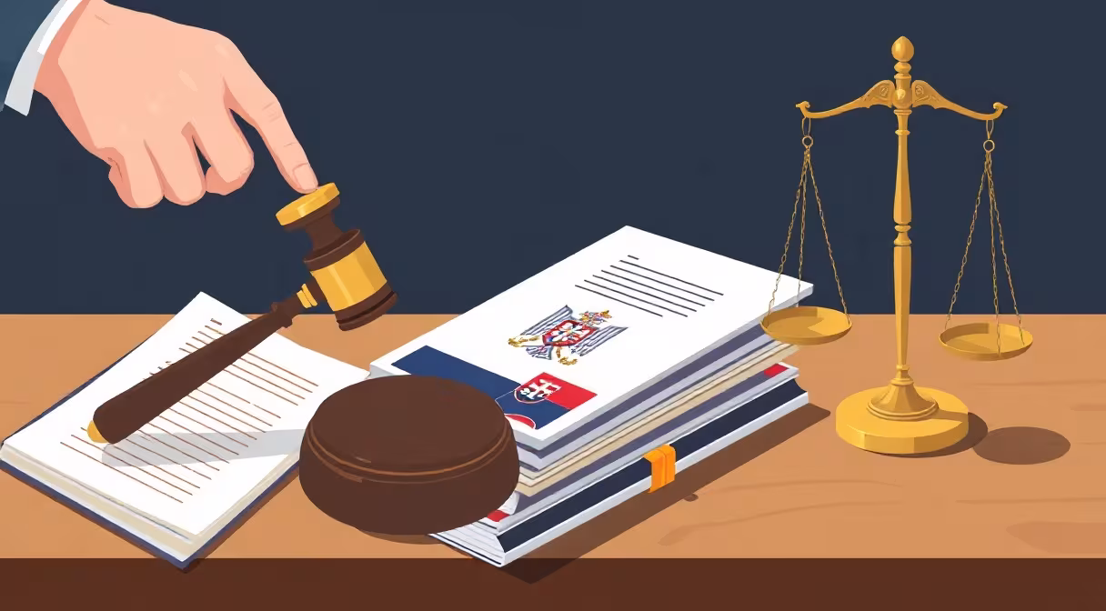 Gavel a váha spravodlivosti na stole s listinami o verejnom obstarávaní