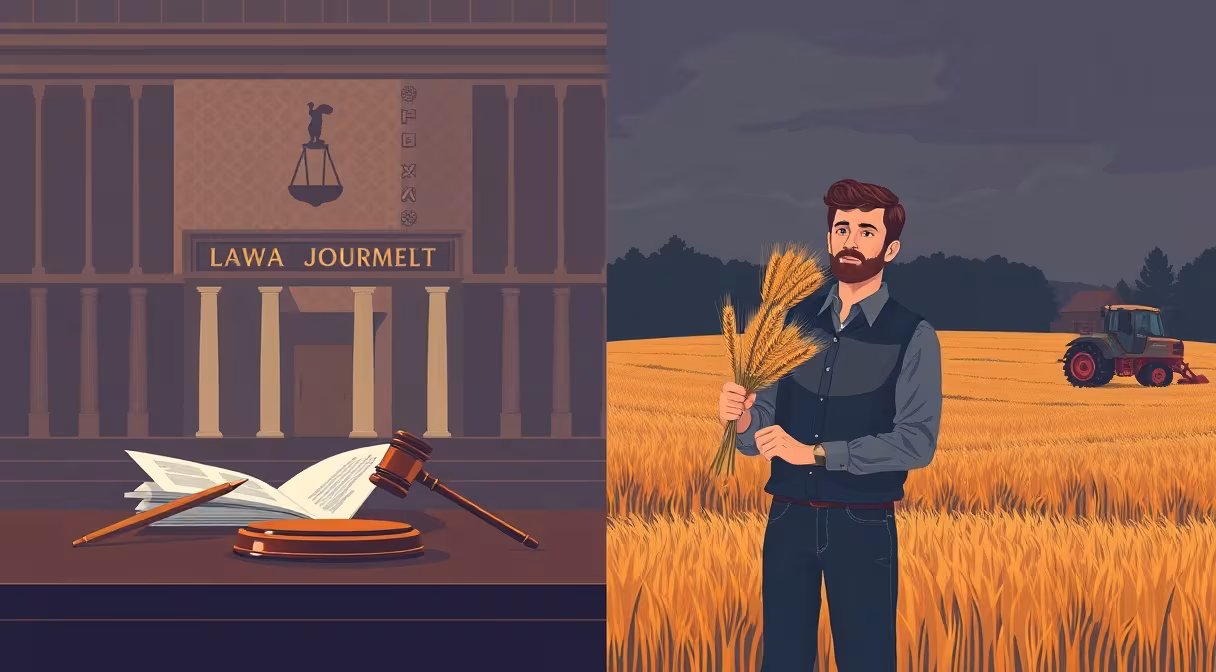 Farmár so snopom pšenice v poli pred parlamentom, ilustrácia zákona o podpore poľnohospodárstva a rozvoji vidieka.
