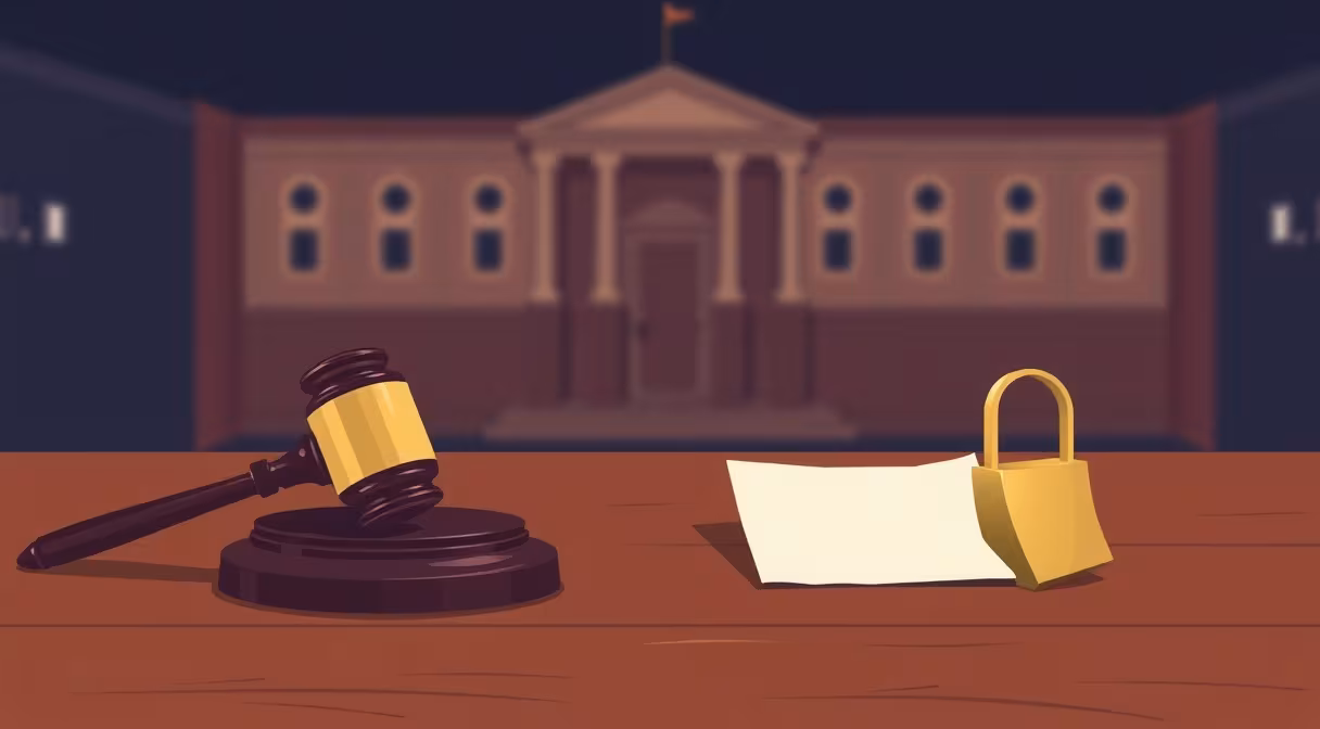 Gavel a zámok na stole symbolizujú vylúčenie majetku zo súpisu v konkurze.