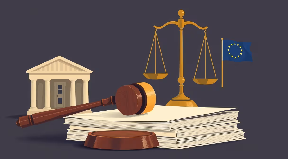 Gavel na zákone o bankách s modelom banky a váhami spravodlivosti.