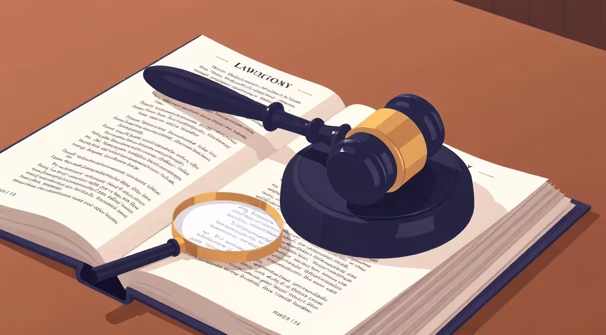 Sudcovské kladivo na otvorenej knihe zákona s lupou, symbol audítorskej regulácie.