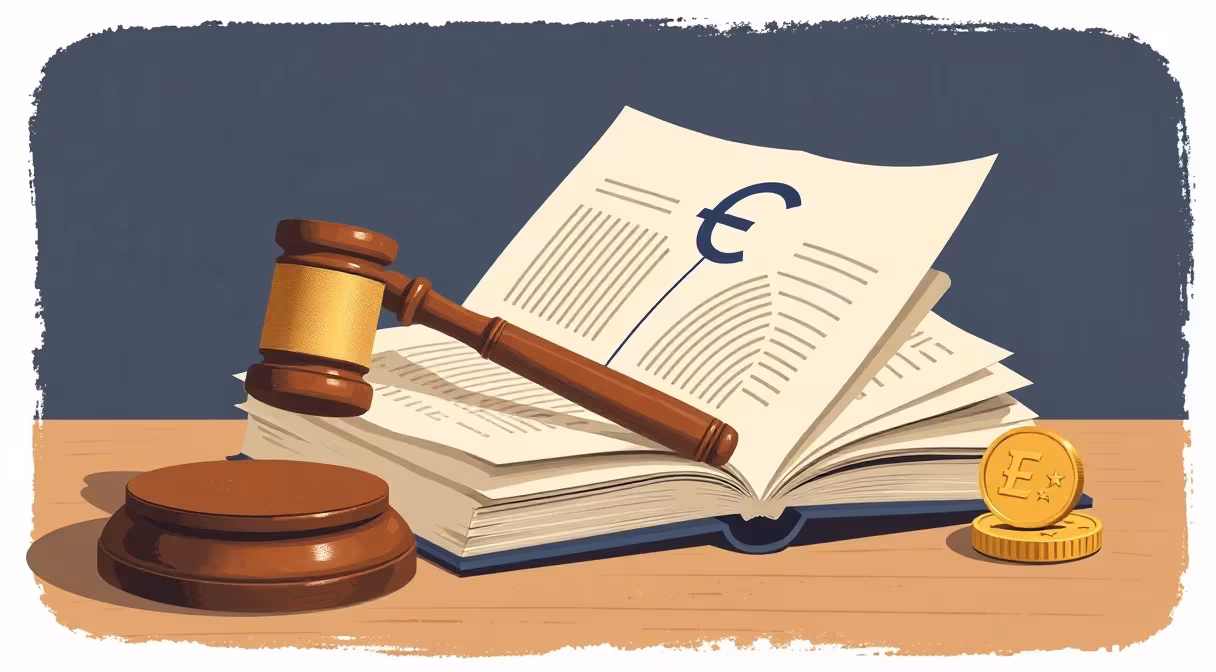 Súdne kladivo na knihe s textom o novelách Obchodného zákonníka a eurominci
