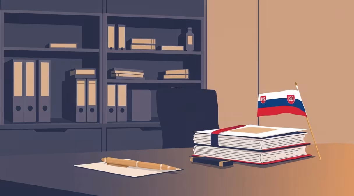Dokumenty na získanie investičnej pomoci na rozvoj regiónov na stole so slovenskou vlajkou