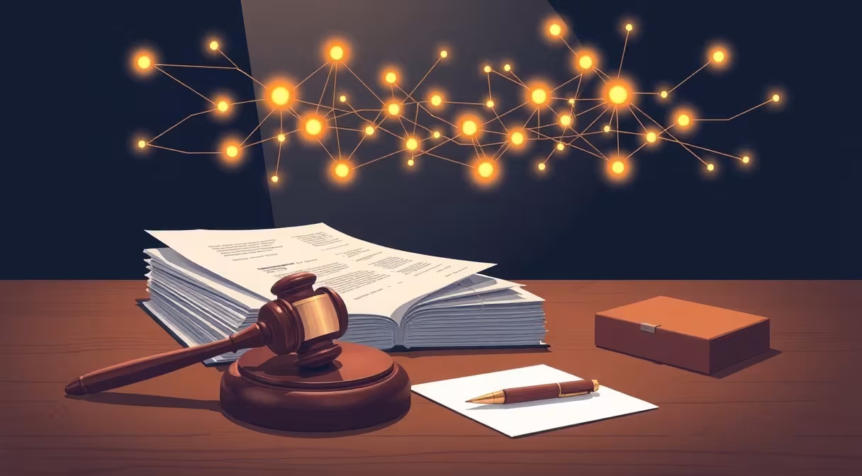 Gavel a dokumenty na stole so svetelnou sieťou symbolizujúcou cenovú reguláciu sieťových odvetví.