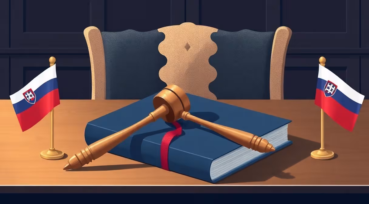 Gavel a kniha zákona na súde s vlajkami SR pri novele Trestného zákona
