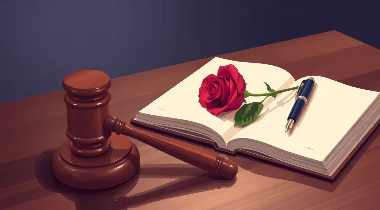 Gavel a otvorená kniha s prázdnymi stránkami symbolizujúce autorské právo.