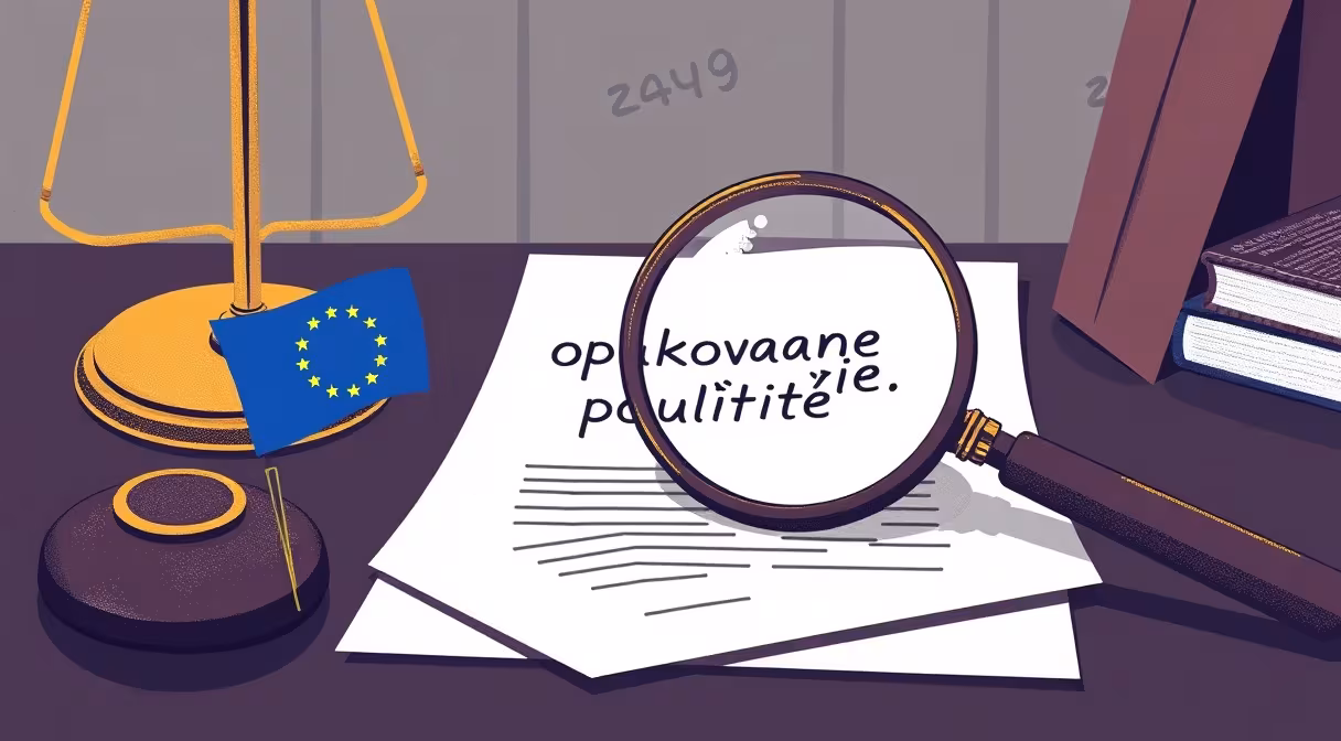 Právnický stôl s dokumentom a lupou, pojem opakované použitie je zvýraznený.