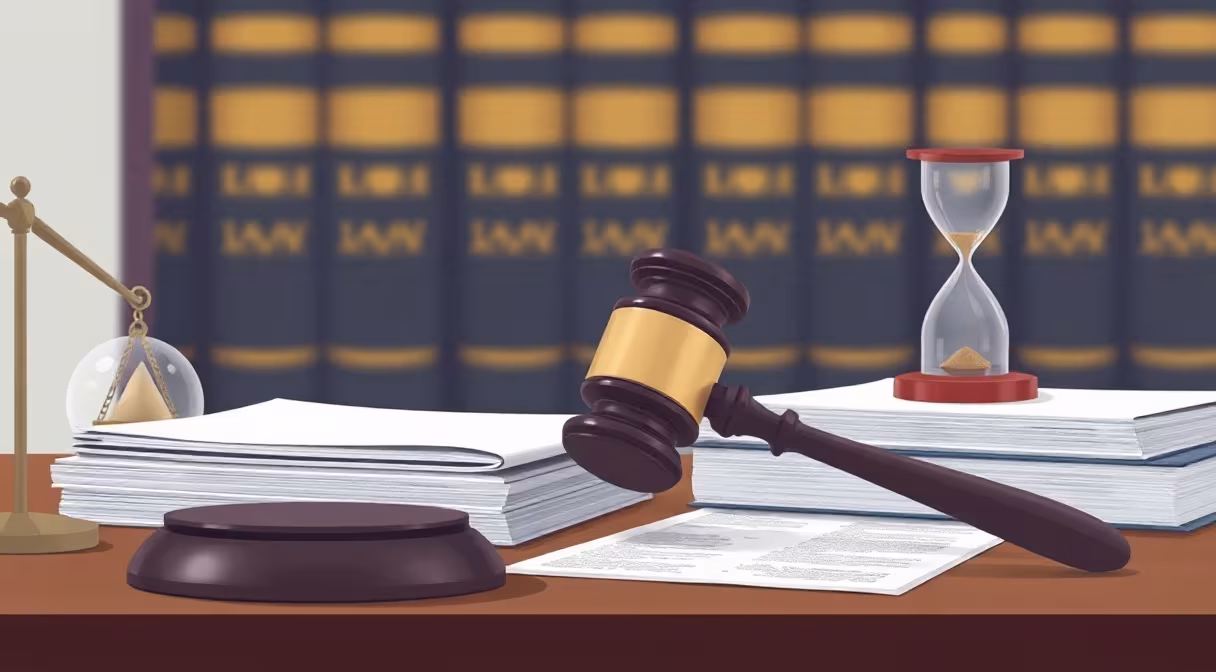 Gavel a právne dokumenty na stole symbolizujúce novelu zákona o správcoch.