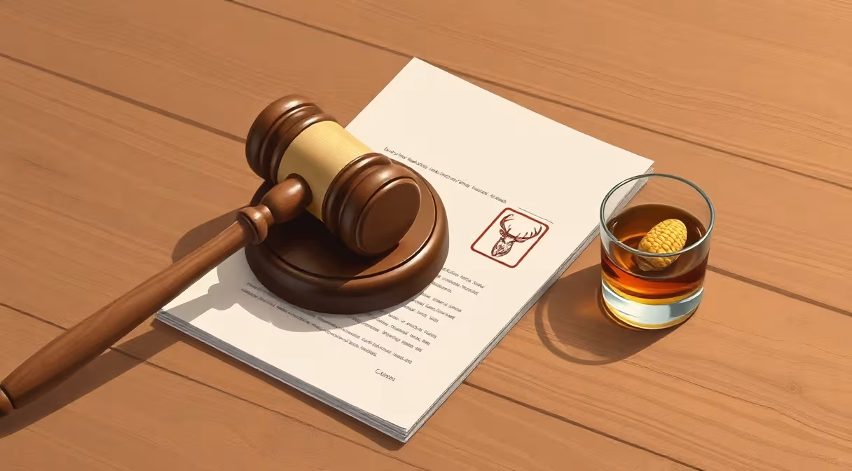 Gavel a jelení paroha na loveckom dokumente s krížom a sušeným kukuričným zrnom.