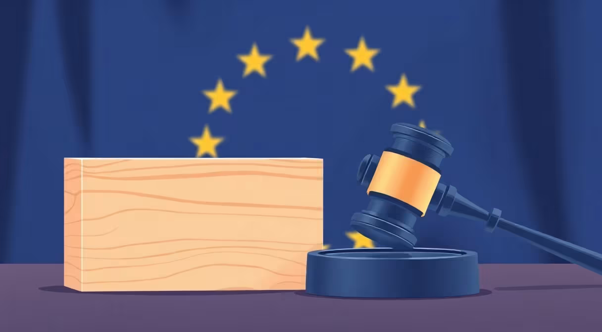 Súdne kladivo a vlajka EÚ v pozadí symbolizujúce cezhraničnú súdnu príslušnosť.