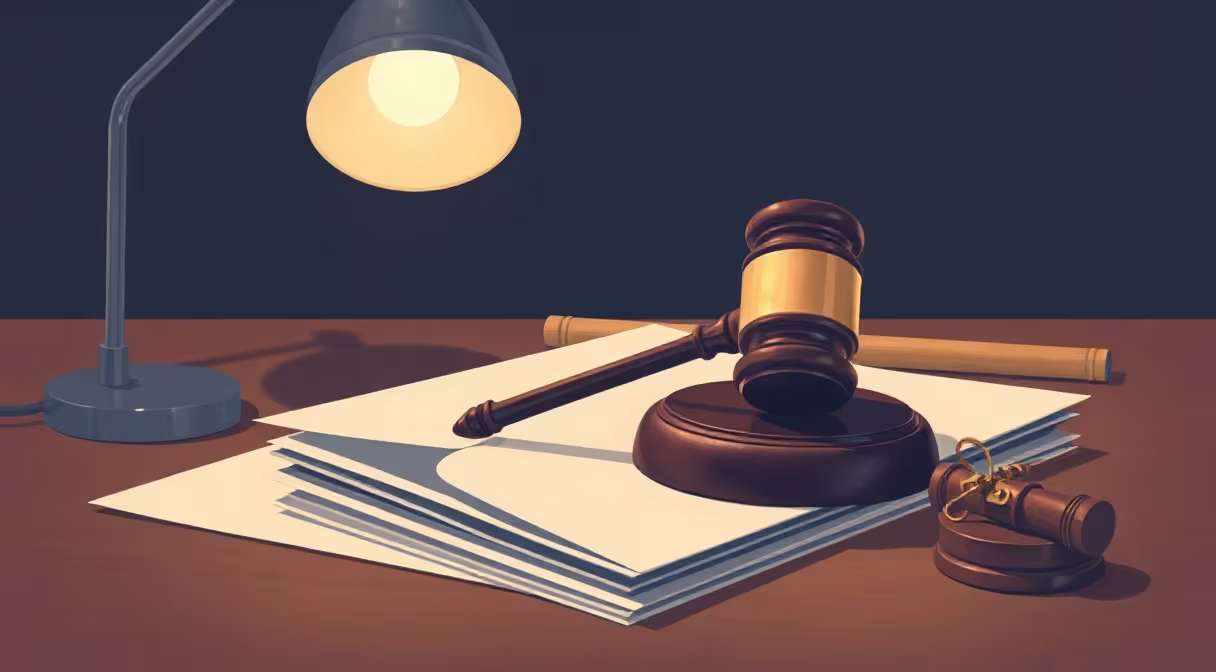 Gavel a obálka na súde symbolizujú doručenie písomností podľa Občianskeho súdneho poriadku