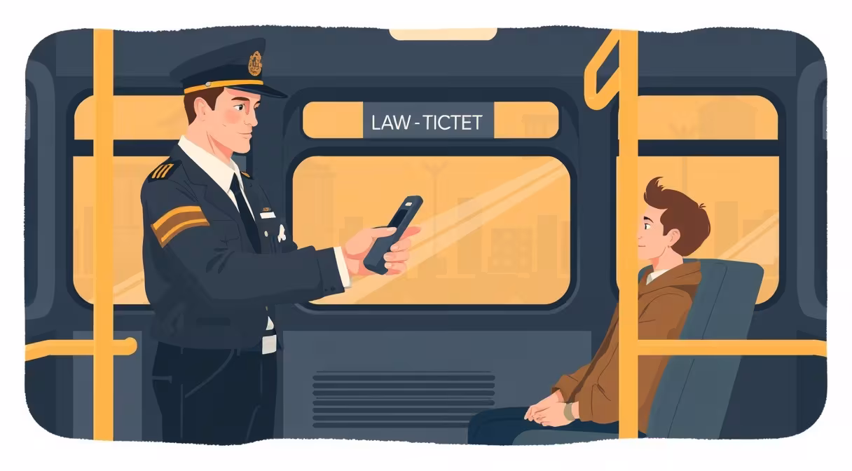 Revizor v autobuse kontroluje cestovný lístok cestujúceho pomocou elektronického zariadenia.