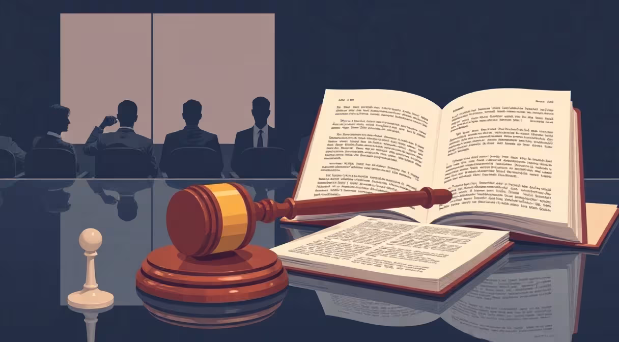 Sudcovské kladivo na stole vedľa zmluvy v zasadačke, kolektívne vyjednávanie so zamestnávateľmi