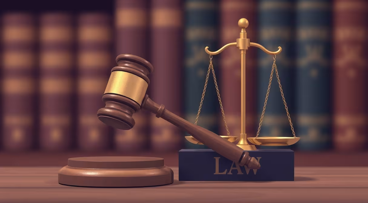 Gavel a váhy na pozadí kníh symbolizujúce zákon o ochrane hospodárskej súťaže