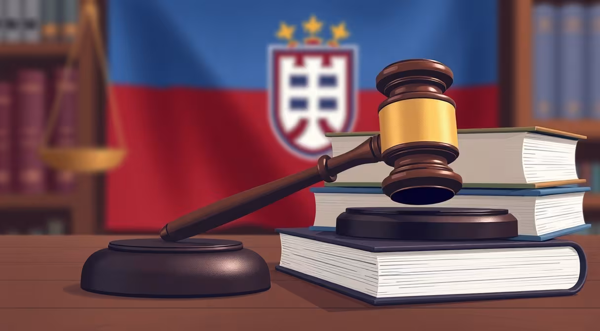 Súdne kladivo a knihy na stole predstavujúce novelu zákona o školstve.