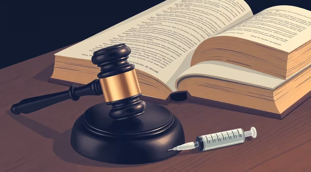 Súdne kladivo a injekčná striekačka symbolizujúce novelu trestného zákona o anabolických látkach