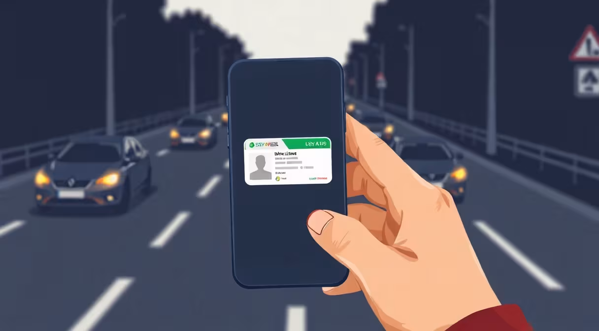 Digitálny vodičský preukaz na mobile vodiča v aute.