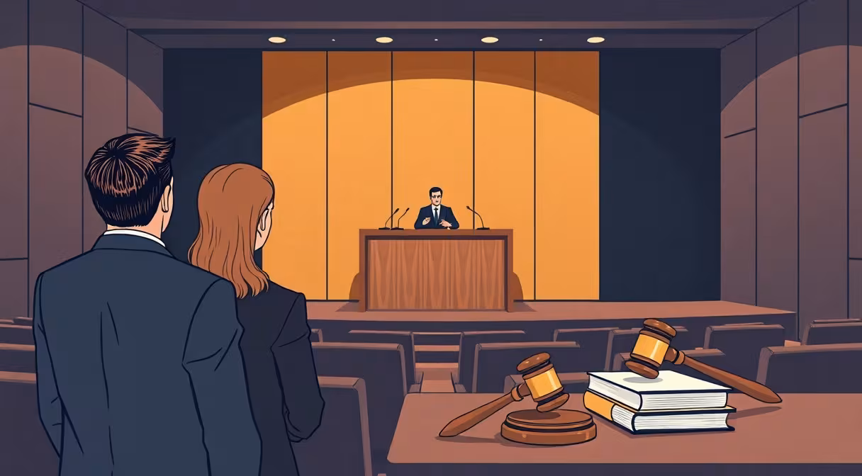 Delegácia z Moldavska sleduje prednášku v Justičnej akadémii s knihami a kladivami na stole.