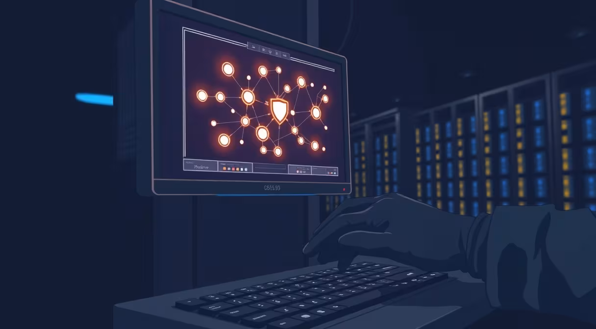 Slovenský tester digitálnej odolnosti vykonáva bezpečnostný test na serveroch v dátovom centre.