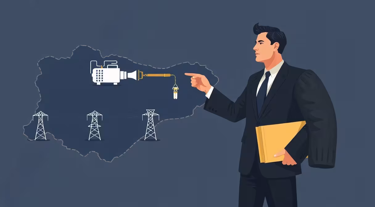 Právnik ukazuje na mapu Slovenska so symbolmi energetickej infraštruktúry.